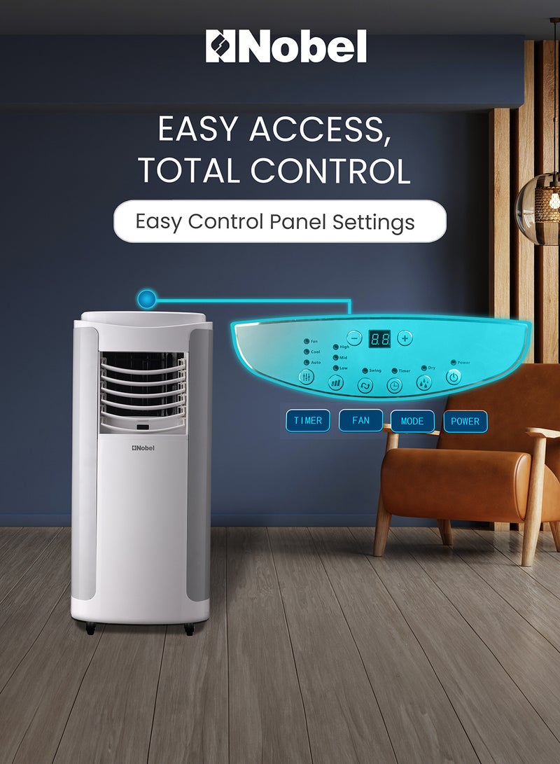 Portable Air Conditioner 3-in-1 Cooling Fan, Dehumidifier, 420m3/h Airflow, Eco-Friendly, Quiet Operation, Digital Thermostat, with Remote Control 1610 W NPAC15C White