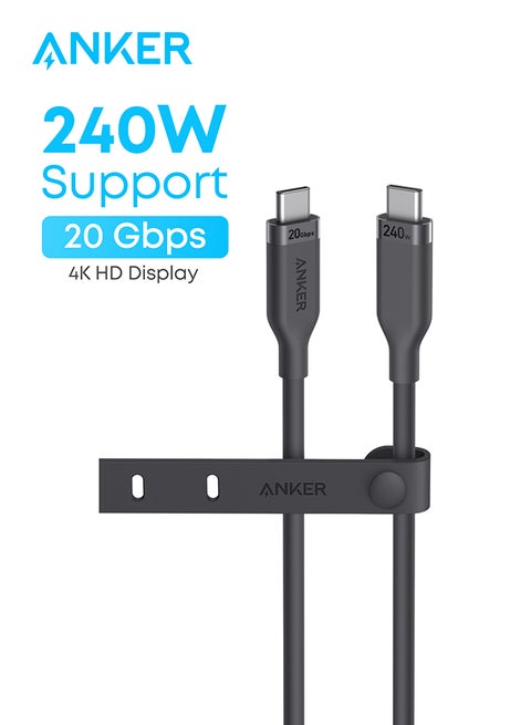 USB 4 Gen 2 Cable, 20 Gbps Data Transfer, 4K HD Display, 3 ft Bio-Based 240W Charging USB C to USB C Cable, Type C for iPhone 16/15, Samsung, Huawei, USB-C Laptops, Hubs, Docks, and More Black