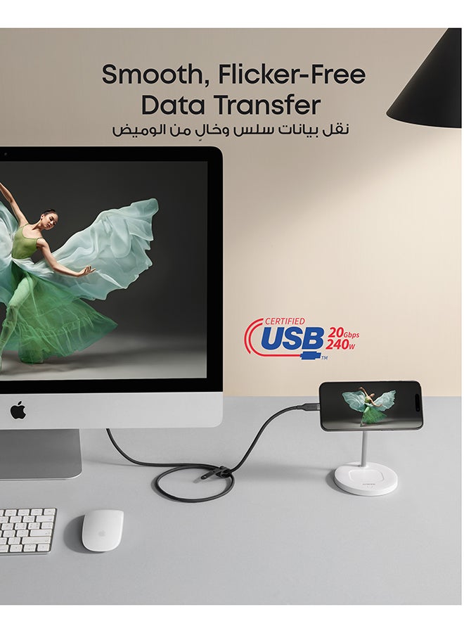 USB 4 Gen 2 Cable, 20 Gbps Data Transfer, 4K HD Display, 3 ft Bio-Based 240W Charging USB C to USB C Cable, Type C for iPhone 16/15, Samsung, Huawei, USB-C Laptops, Hubs, Docks, and More Black