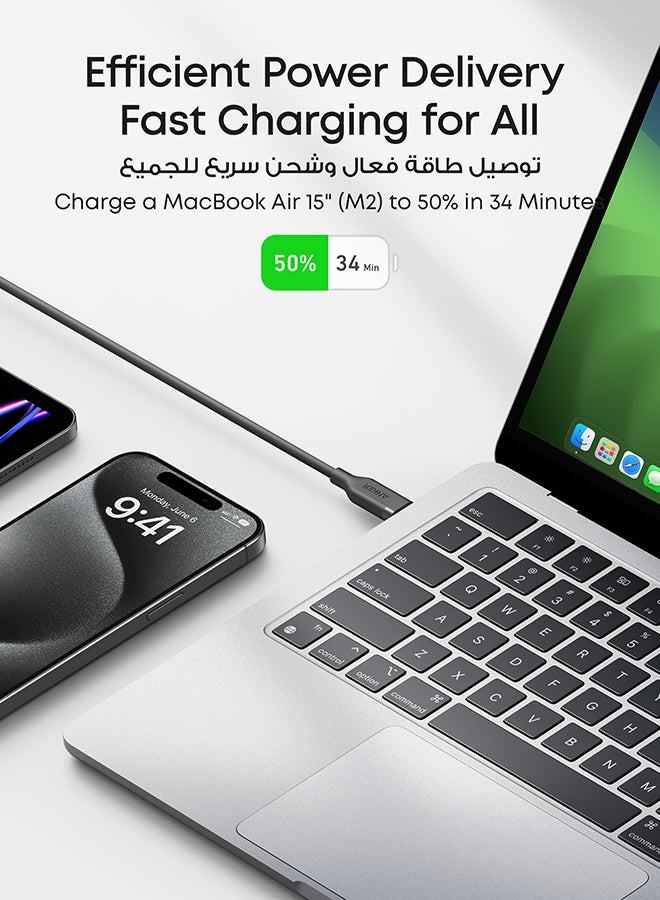 USB 4 Gen 2 Cable, 20 Gbps Data Transfer, 4K HD Display, 3 ft Bio-Based 240W Charging USB C to USB C Cable, Type C for iPhone 16/15, Samsung, Huawei, USB-C Laptops, Hubs, Docks, and More Black