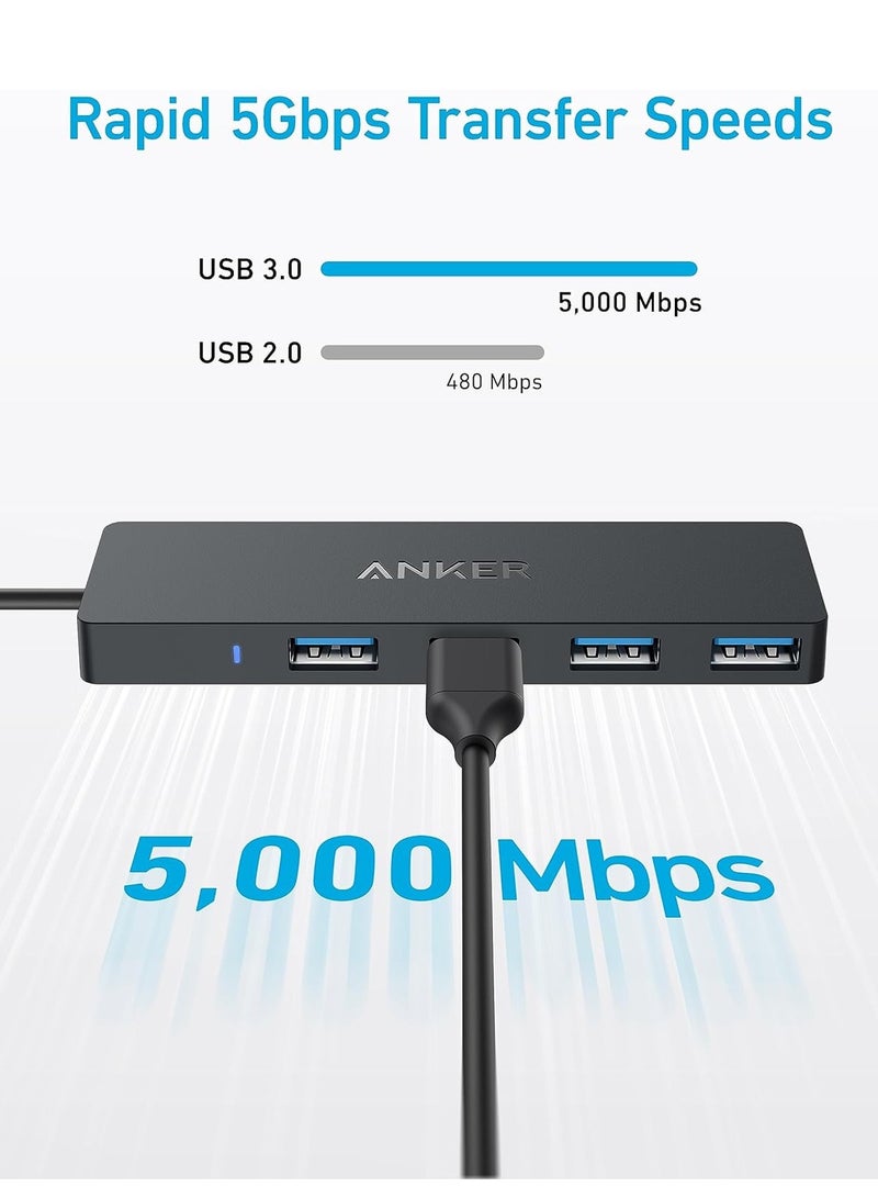 Anker - 4-Port USB 3.0 Data Hub, Ultra-Slim 5Gbps USB-C OTG Hub with 20 cm Extended Cable, For MacBook, Mac Pro, Mac mini, iMac, Surface Pro, XPS, PC, Flash Drive, Mobile HDD (Charging Not Supported) Black - Image 1
