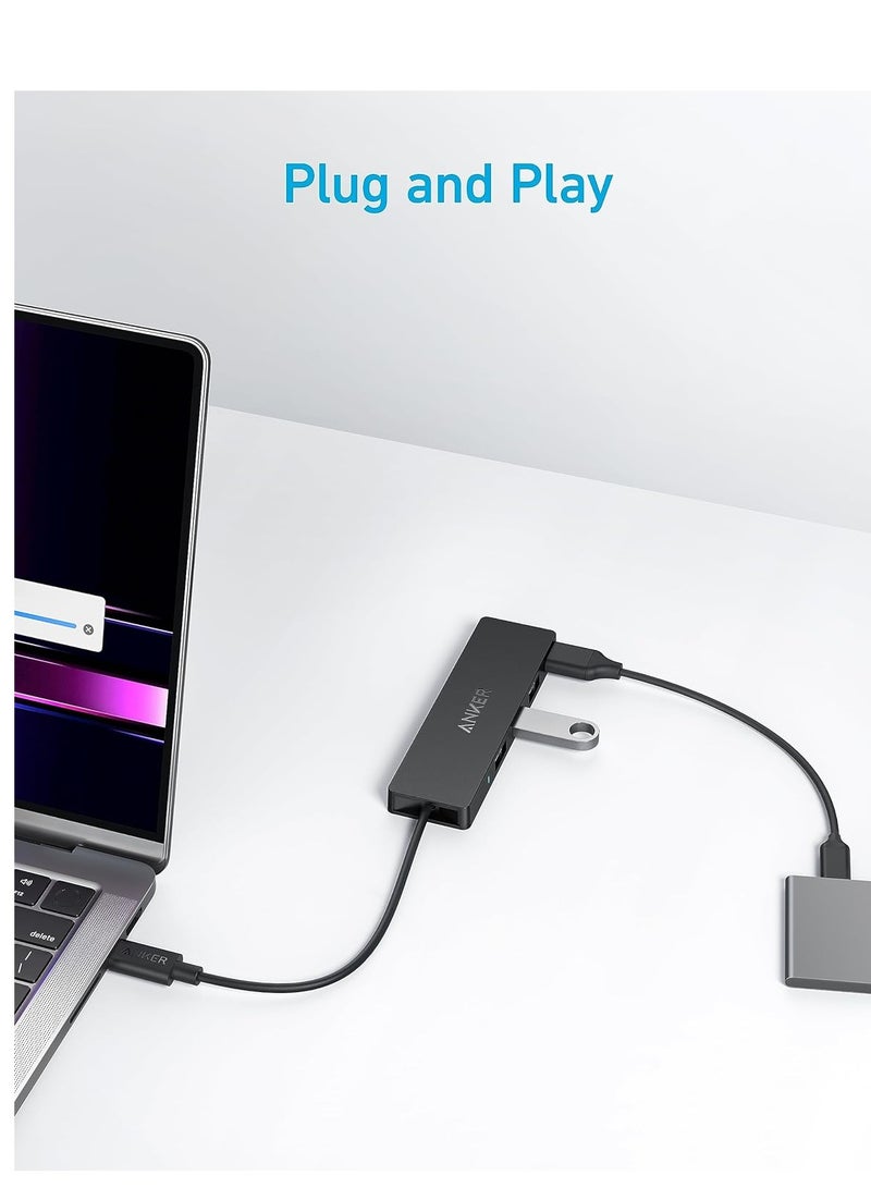 Anker - 4-Port USB 3.0 Data Hub, Ultra-Slim 5Gbps USB-C OTG Hub with 20 cm Extended Cable, For MacBook, Mac Pro, Mac mini, iMac, Surface Pro, XPS, PC, Flash Drive, Mobile HDD (Charging Not Supported) Black - Image 1