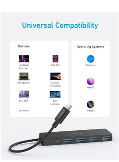 Anker 4-Port USB 3.0 Data Hub, Ultra-Slim 5Gbps USB-C OTG Hub With 20cm Extended Cable, For MacBook, Mac Pro, Mac Mini, iMac, Surface Pro, XPS, PC, Flash Drive, Mobile HDD (Charging Not Supported) Black  - Image 4