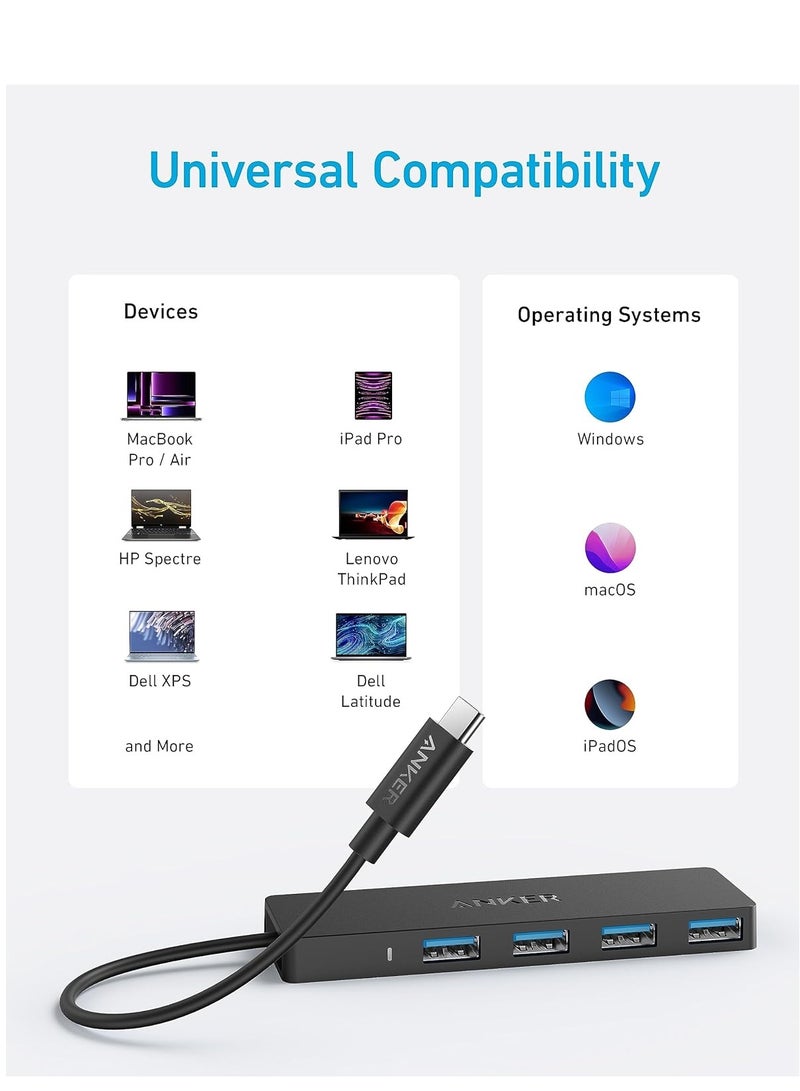 Anker - 4-Port USB 3.0 Data Hub, Ultra-Slim 5Gbps USB-C OTG Hub with 20 cm Extended Cable, For MacBook, Mac Pro, Mac mini, iMac, Surface Pro, XPS, PC, Flash Drive, Mobile HDD (Charging Not Supported) Black - Image 1