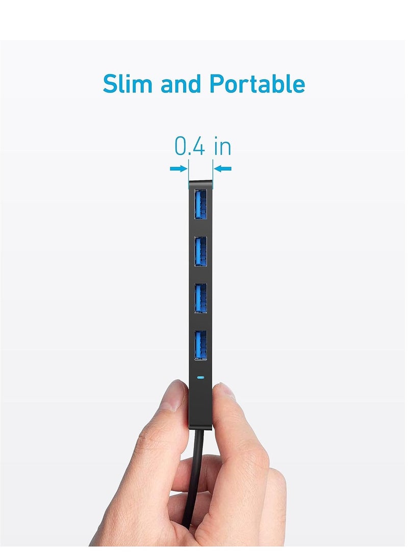 Anker - 4-Port USB 3.0 Data Hub, Ultra-Slim 5Gbps USB-C OTG Hub with 20 cm Extended Cable, For MacBook, Mac Pro, Mac mini, iMac, Surface Pro, XPS, PC, Flash Drive, Mobile HDD (Charging Not Supported) Black - Image 1