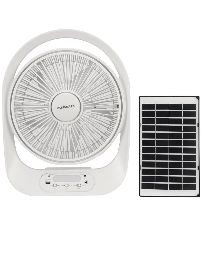 Olsenmark - Olsenmark 12" Rechargeable Table Fan with Solar Panel OMF1848, Working Time up to 10 Hours, 3 Speed Controls and 5 Leaf Blades OMF1848 white - Image 1