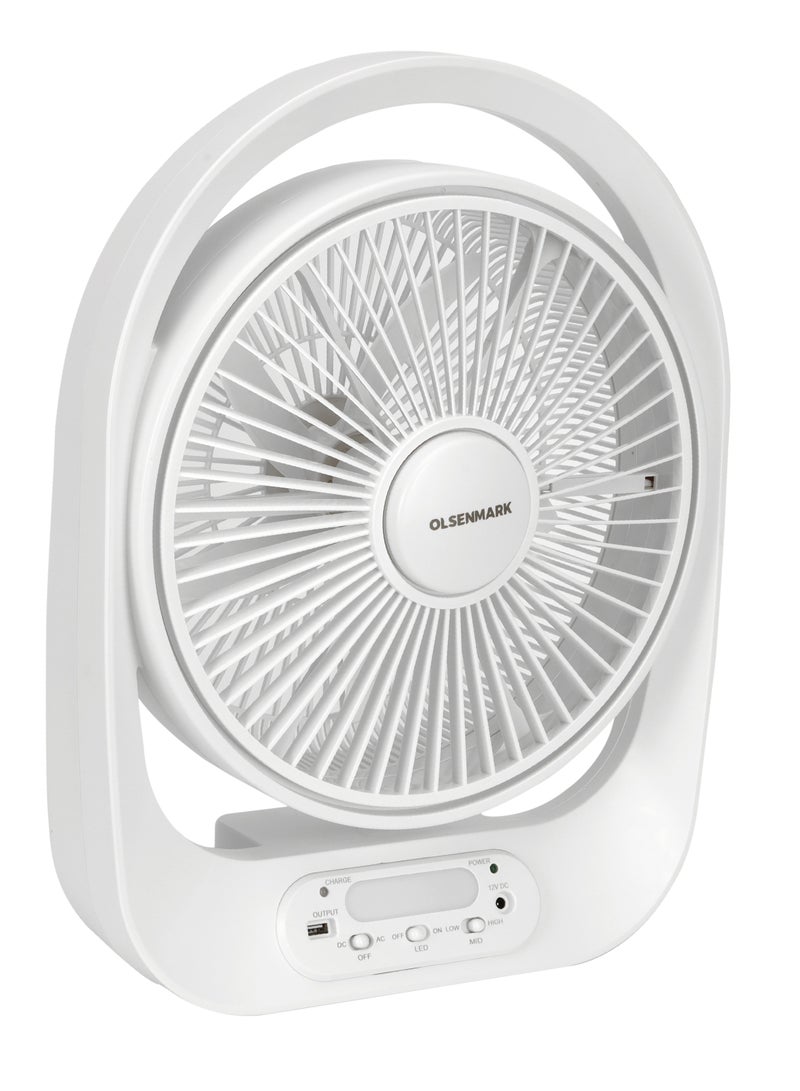 Olsenmark - Olsenmark 12" Rechargeable Table Fan with Solar Panel OMF1848, Working Time up to 10 Hours, 3 Speed Controls and 5 Leaf Blades OMF1848 white - Image 1
