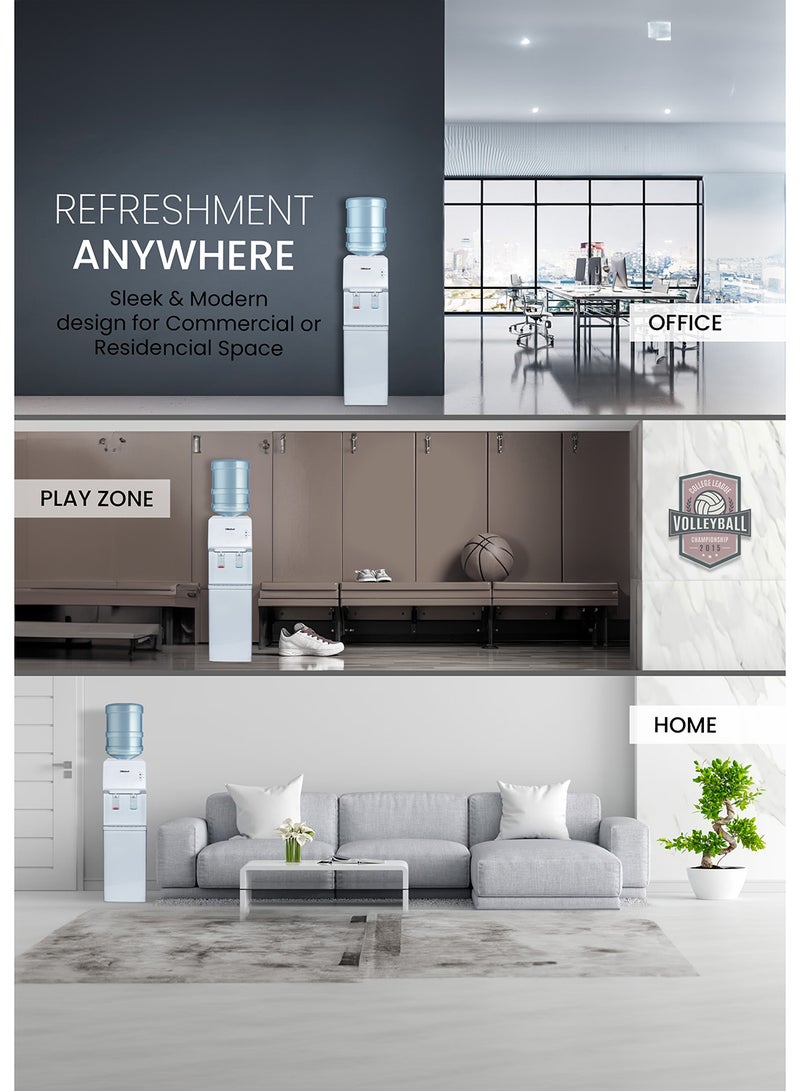 Water Dispenser, Hot & Cold, 2 Taps, Compressor Cooling, 5L/H Heating, 2L/H Cooling, Silicon Water Outlet Pipes NWD1603 White