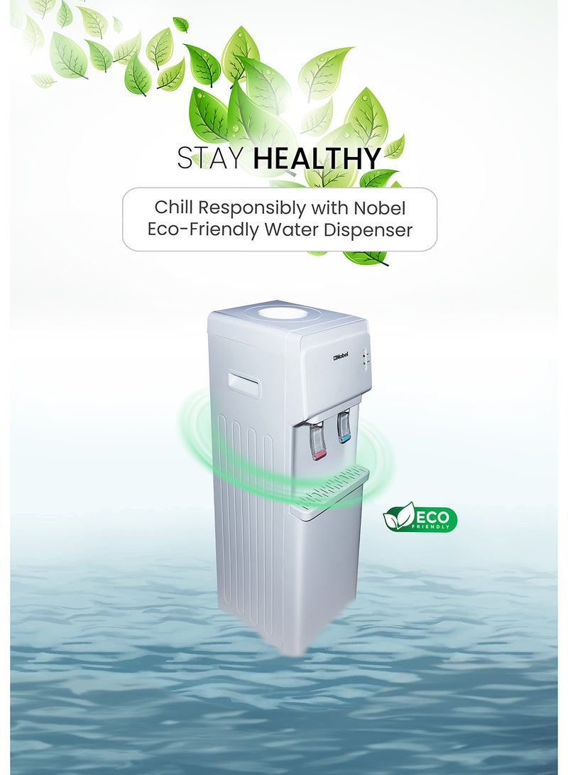 Nobel Water Dispenser, Hot & Cold, 2 Taps, Compressor Cooling, 5L/H Heating, 2L/H Cooling, Silicon Water Outlet Pipes NWD1603 White  - Image 5