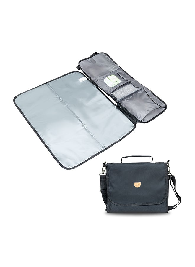Moon Portable Diaper Changing Station - Waterproof Foldable Baby Travel Changing Bag kit - Black Twill - Image 1