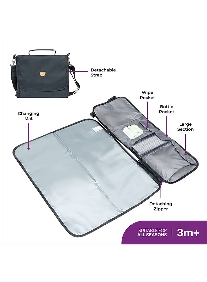 Moon Portable Diaper Changing Station - Waterproof Foldable Baby Travel Changing Bag kit - Black Twill - Image 2
