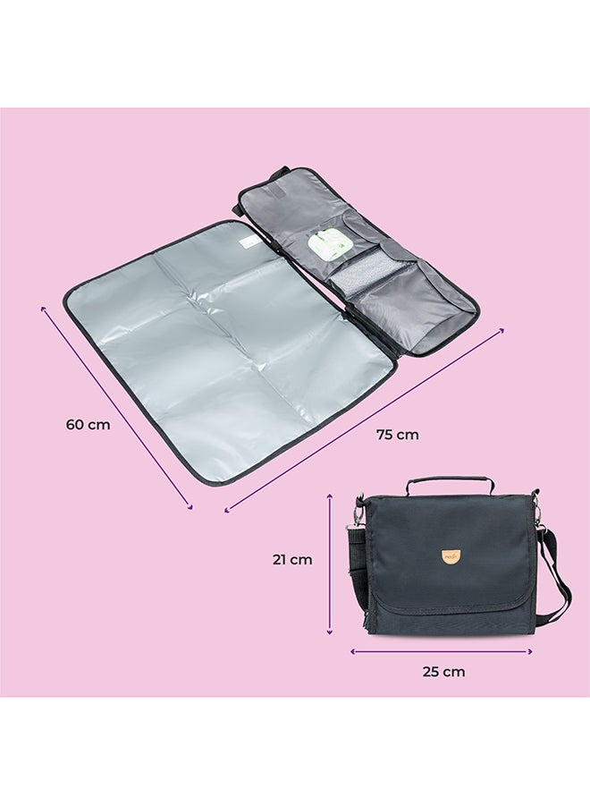 Moon Portable Diaper Changing Station - Waterproof Foldable Baby Travel Changing Bag kit - Black Twill - Image 3