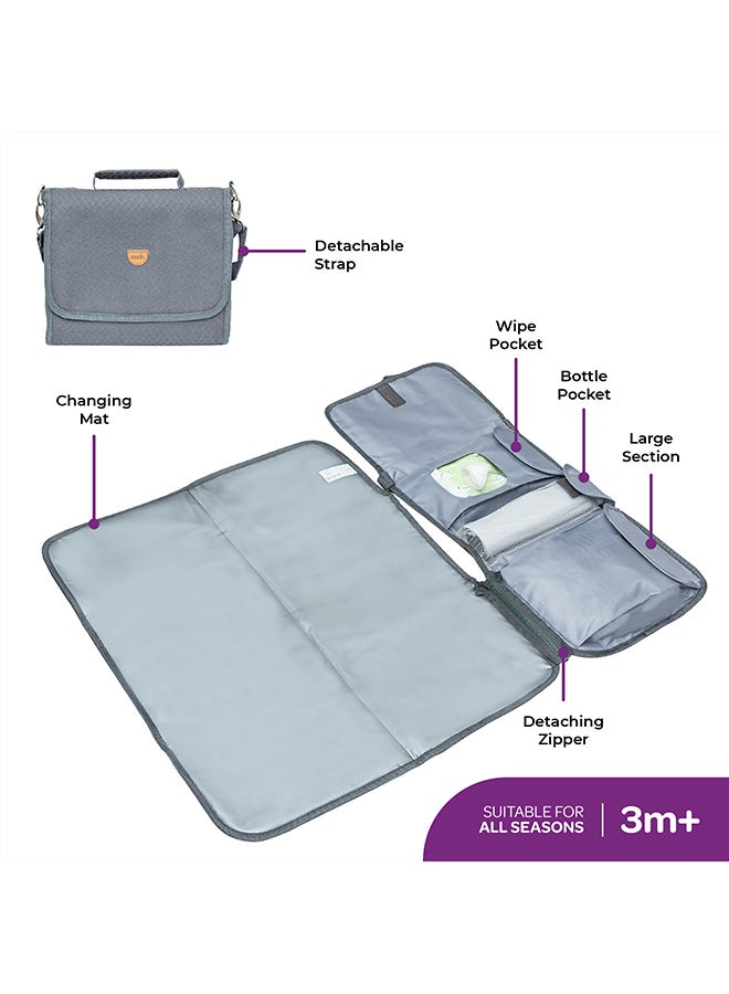 Moon Portable Diaper Changing Station - Waterproof Foldable Baby Travel Changing Bag kit -Light Grey - Image 2
