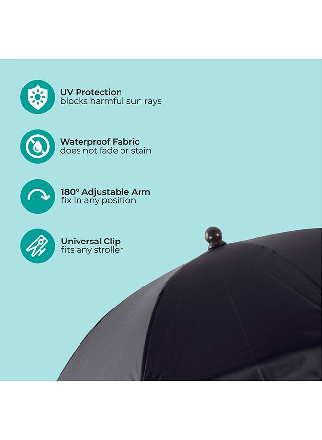 Moon Waterproof Baby Stroller Umbrella With 180 Degree Adjustable Arm Universal Clip, Black  - Image 5