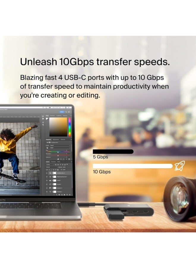 belkin - USB-C to 4-Port USB-C Hub - USB-C Portable Adapter And Extender To 4x USB-C Ports, 100W PD 10GBPS Transfer Speed, Great For Multiple Devices, For MacBook, iPad, Chromebook, PC - Black - Image 1