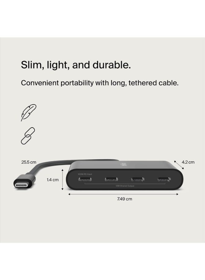 belkin - USB-C to 4-Port USB-C Hub - USB-C Portable Adapter And Extender To 4x USB-C Ports, 100W PD 10GBPS Transfer Speed, Great For Multiple Devices, For MacBook, iPad, Chromebook, PC - Black - Image 1