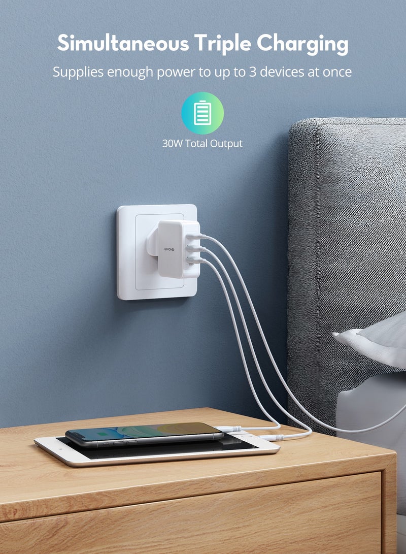 RAVPOWER - 30W 3-Port USB Wall Charger White - Image 1