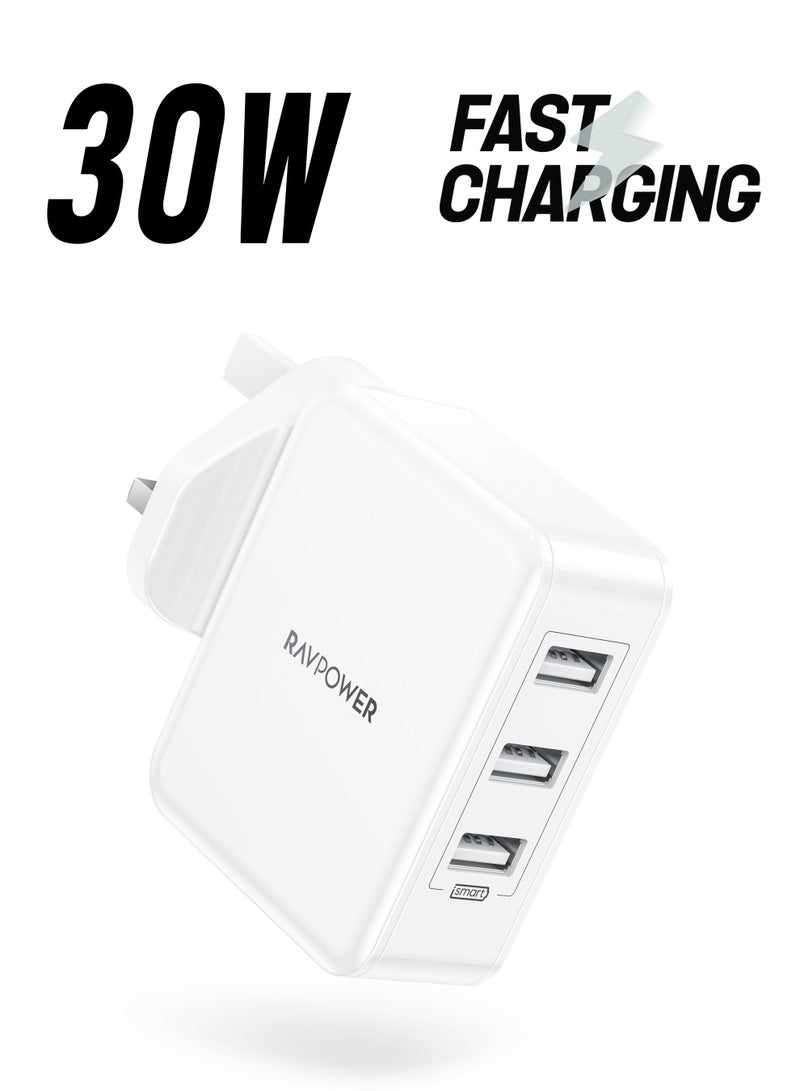 RAVPOWER - 30W 3-Port USB Wall Charger White - Image 1