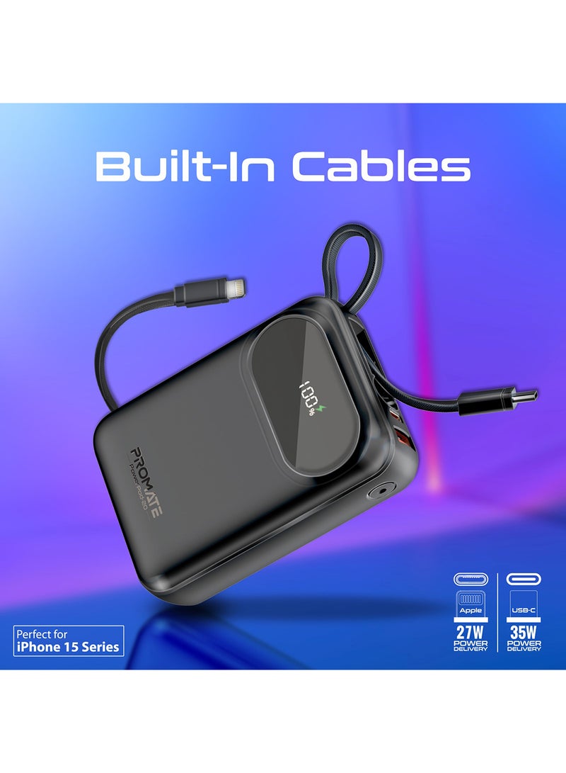بروميت بنك الطاقة، شاحن محمول عالمي صغير الحجم، كابلات Lightning بقدرة 27 وات، توصيل طاقة USB-C مدمج بقدرة 35 وات، منفذ USB-A QC 3.0 بقدرة 22.5 وات لهاتف iPhone 15 وGalaxy S23 وPowerpod-20 - Image 2