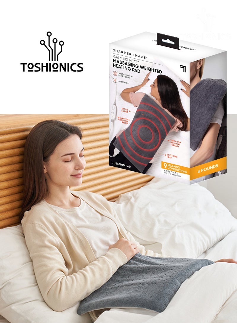 Toshionics Electric Heated Massaging Pad Weighted Heating Therapy Pad Massager Vibrating Wrap Shawl For Neck Back Shoulder Hip Waist Lumbar Tummy Ankle Muscles Whole Body Pain Relief  - Image 1