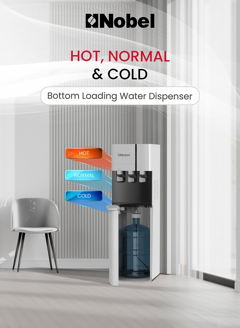 Nobel Water Dispenser, 3 Taps, Hot, Normal, Cold, Bottom Loading, Child Safety Lock NWD800BL White  - Image 2