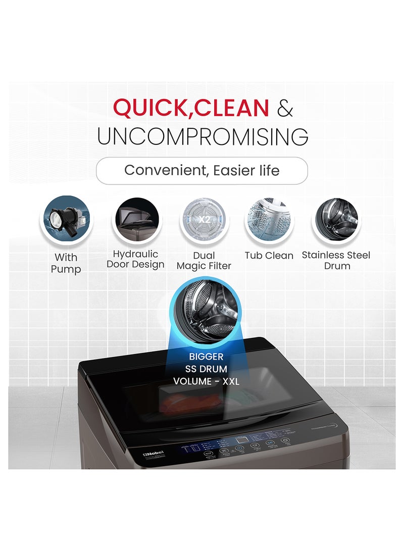 Nobel 14 Kg Capacity Washing Machine, Electronic Control, LED Digital Display, 10 Programs, Aluminum Motor, Stainless Steel Drum, Energy-efficient 3-Star Rating NWM1600 Grey  - Image 4