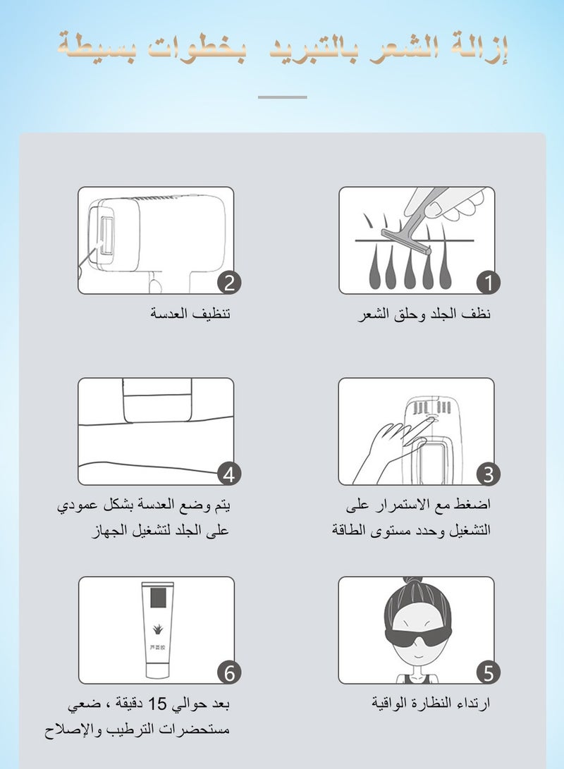 إزالة الشعر بالليزر، إزالة الشعر IPL مع التبريد بالثلج، 500000 ومضة جهاز إزالة الشعر بدون ألم للجسم بالكامل، خط البيكيني، الذراع، الإبط، الوجه، الظهر، الساق (1*HR+1*بيكيني+1*مصباح للوجه)