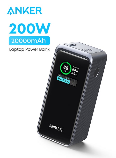 20000 mAh Prime Power Bank, 20,000mAh Portable Charger with 200W Output, Smart Digital Display, 2 USB-C and 1 USB-A Port Compatible with MacBook Pro/Air, iPhone 16/15/14 Series, Samsung, Huaiwei, Dell Black