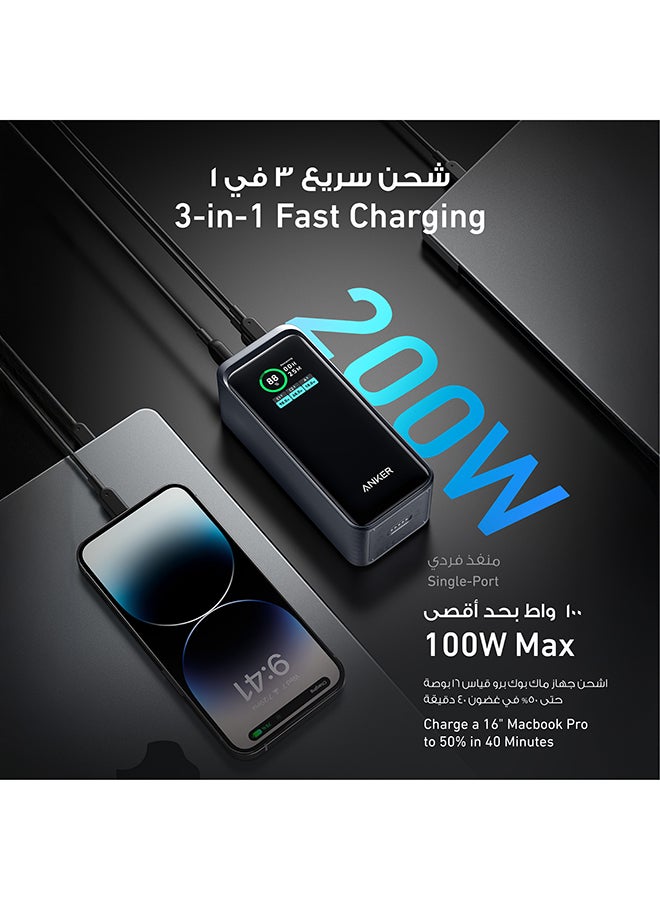 20000 mAh Prime Power Bank, 20,000mAh Portable Charger with 200W Output, Smart Digital Display, 2 USB-C and 1 USB-A Port Compatible with MacBook Pro/Air, iPhone 16/15/14 Series, Samsung, Huaiwei, Dell Black