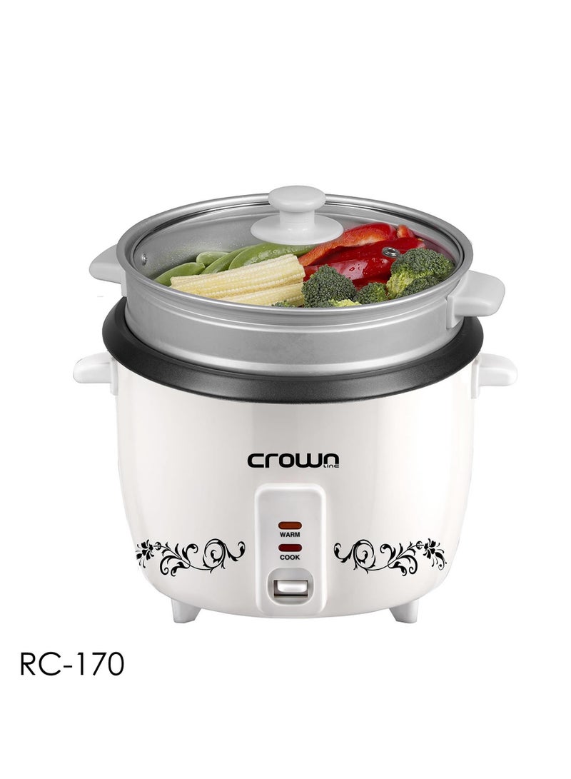 Crownline Rice Cooker with Steamer, 220-240 V, 50/60 Hz 1.8 L 700 W RC-170 White - Image 4