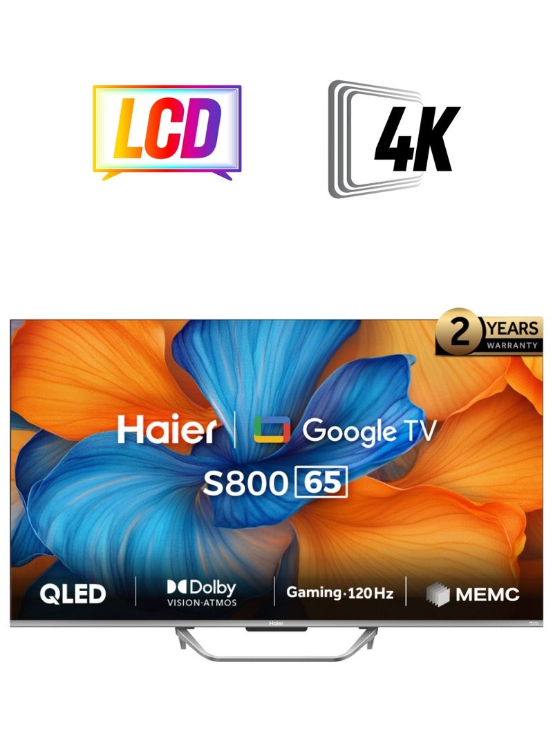 Haier 65 Inch QLED 4K UHD Smart Google TV | Dolby Vision & Atmos | 120Hz Gaming Accelerator | MEMC Processor | HDR 10 | VRR | Premium Metallic Bezel-less Design - H65S800UX Black  - Image 1