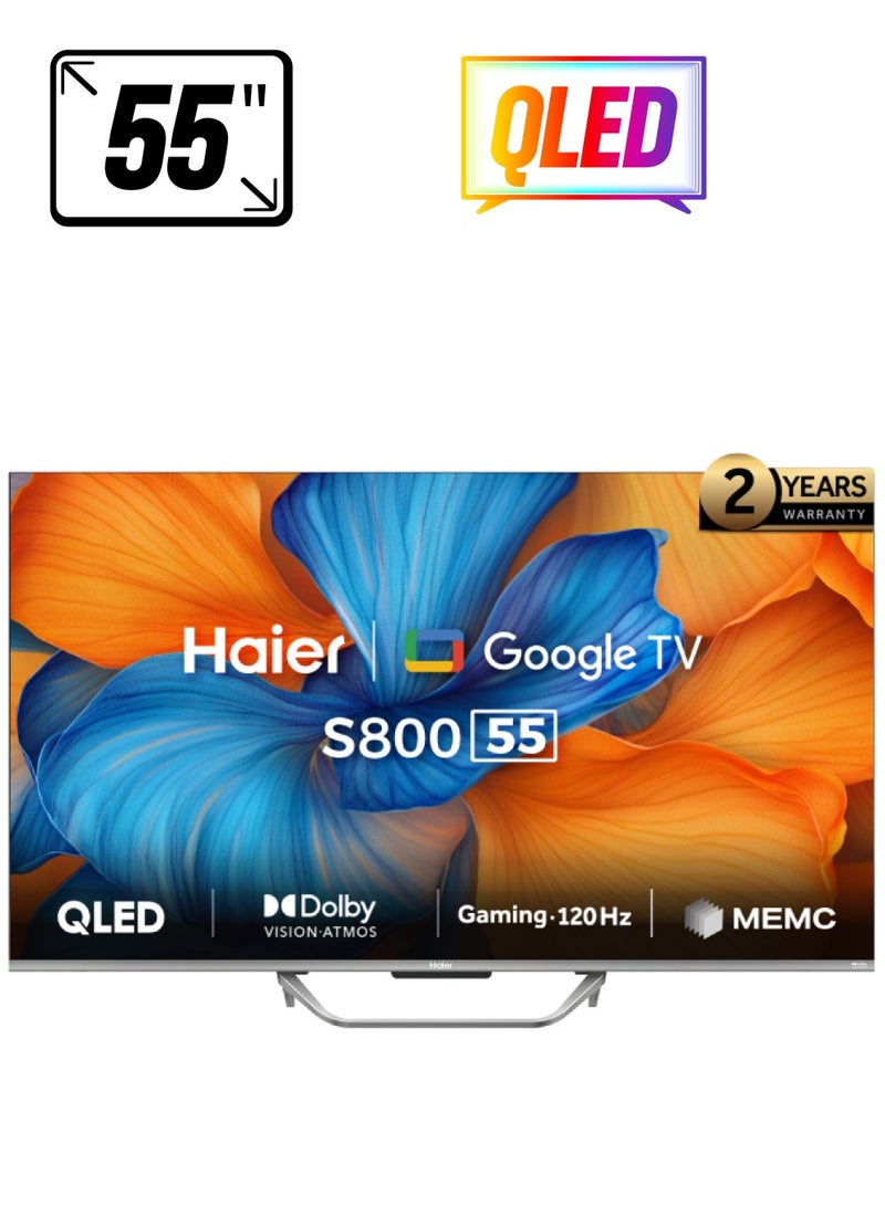 هاير - تلفزيون جوجل كيو ال اي دي 55 بوصة 120 هرتز، H55S800UX، اسود - Image 1