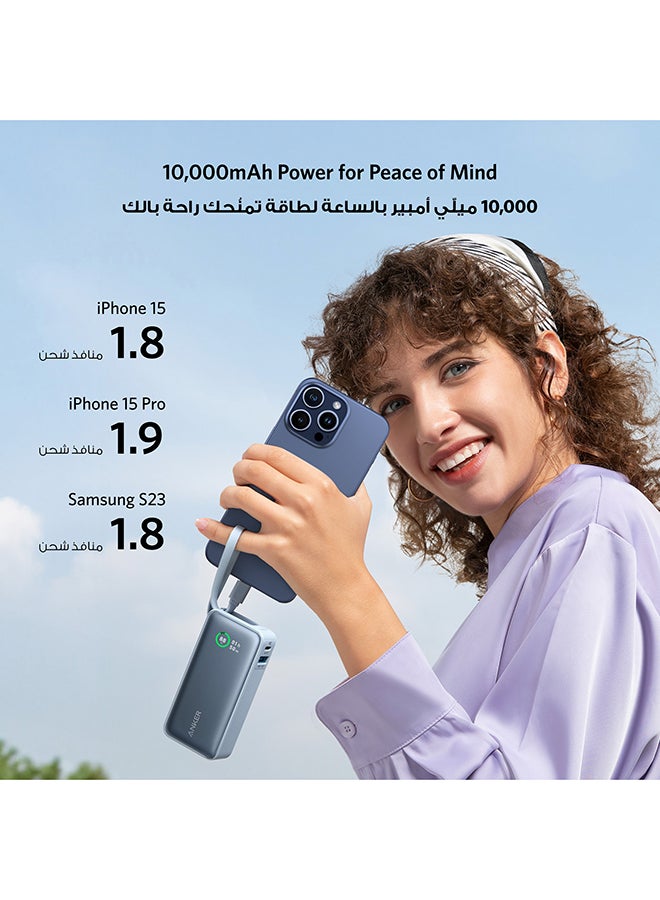 10000 mAh Nano Power Bank, 10000mAh Portable Charger with Built-In USB-C Cable, PD 30W Output with 1 USB-C, 1 USB-A, Fast Charging Battery Pack for iPhone 16/15 Series, Samsung, Huawei, Xiaomi, iPad, Vivo White