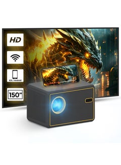 Wownect WiFi Portable Projector 150 ANSI Lumens Portable Outdoor Movie Projector with 200" Screen Supported Y7 Wifi Black  - Image 1