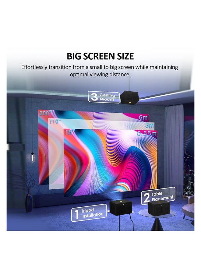 Wownect WiFi Portable Projector 150 ANSI Lumens Portable Outdoor Movie Projector with 200" Screen Supported Y7 Wifi Black - Image 5