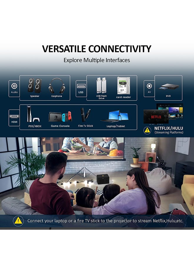 Wownect WiFi Portable Projector 150 ANSI Lumens Portable Outdoor Movie Projector with 200" Screen Supported Y7 Wifi Black - Image 3