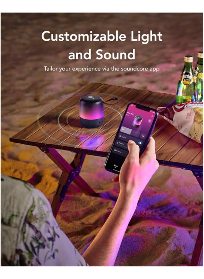 Soundcore - Soundcore Glow Mini Portable Speaker, Bluetooth Speaker with 360° Sound, Light Show, 12H Battery, Customizable EQ and Light, IP67 Waterproof and Dustproof, for Camping, Home, and Beach Parties Black - Image 1