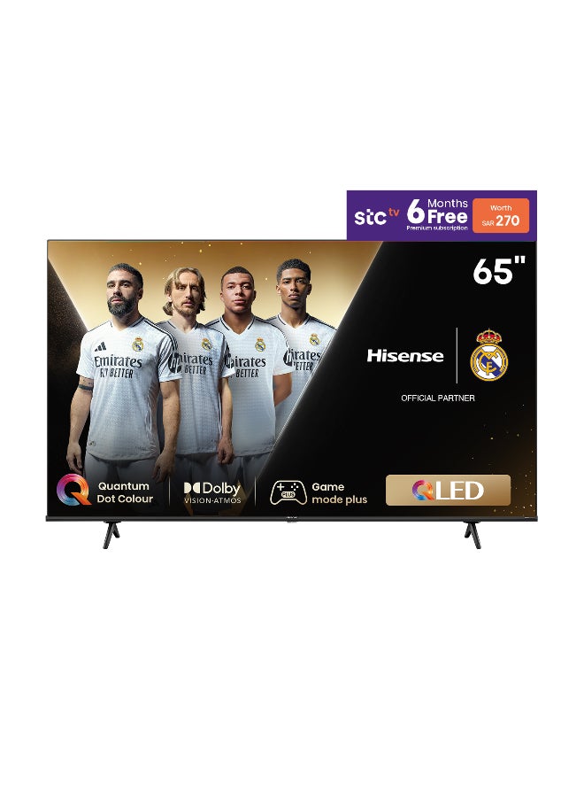 تلفزيون (65 بوصة)، 4K UHD، QLED، تلفزيون ذكي، HDR، Dolby Vision IQ، 144 هرتز (VRR)، HDMI 2.1، Game Mode PRO، موالف ثلاثي، Dolby Atmos، رمادي داكن 65E7KQ أسود 