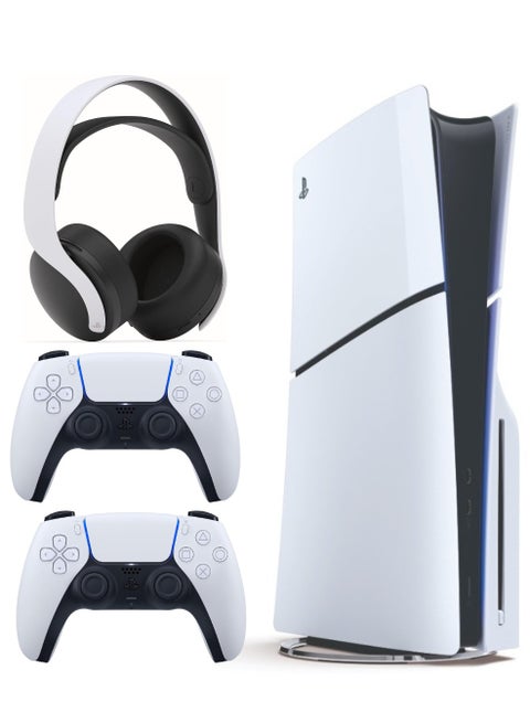 PlayStation 5 Slim Disc Console With Extra Wireless Controller - White And Pulse 3D Headset - White