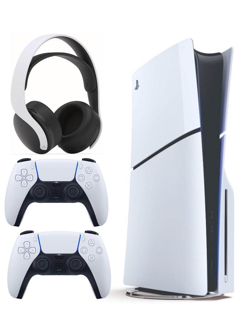 Sony - PlayStation 5 Slim Disc Console With Extra Wireless Controller - White And Pulse 3D Headset - White - Image 1