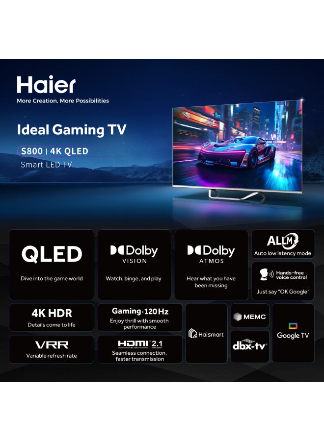 هاير - تلفزيون جوجل للألعاب QLED 4K UHD مقاس 75 بوصة، H75S800UX، أسود - Image 1