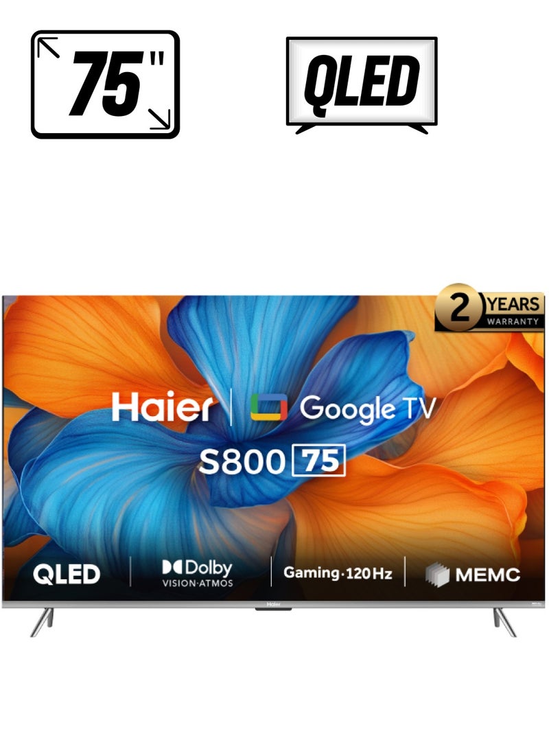 Haier 75 Inch LED 4K UHD Smart Google TV | Dolby Vision & Atmos | 120Hz Gaming Accelerator | MEMC Processor | HDR 10 | VRR | Premium Metallic Bezel-less Design - H75S800UX Black - Image 1