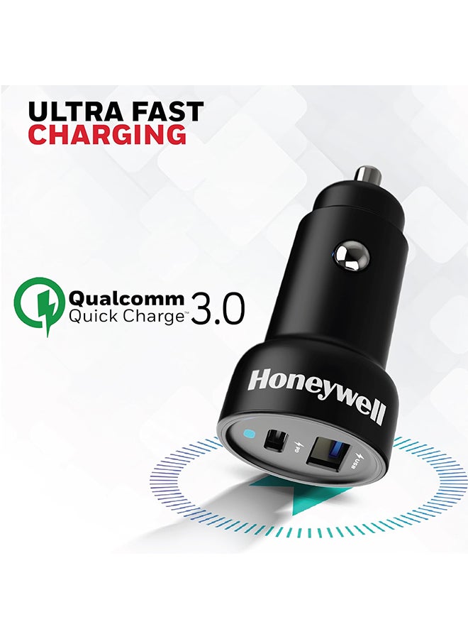 Honeywell 45W Ultrafast Car Charger Dual Port 45W Type C Pd And 18W Usb A Port For Iphone Series16/15/14/13/12/11 Google Pixel Samsung Galaxy Ipad And Oneplus With Pps Support - Black - Image 1