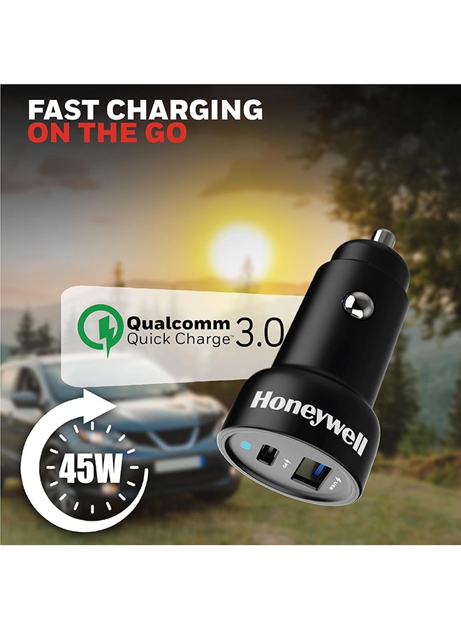 Honeywell 45W Ultrafast Car Charger Dual Port 45W Type C Pd And 18W Usb A Port For Iphone Series16/15/14/13/12/11 Google Pixel Samsung Galaxy Ipad And Oneplus With Pps Support - Black - Image 4