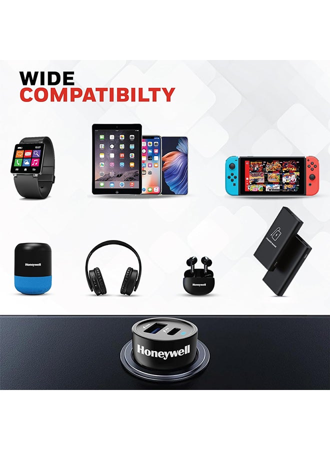 Honeywell 45W Ultrafast Car Charger Dual Port 45W Type C Pd And 18W Usb A Port For Iphone Series16/15/14/13/12/11 Google Pixel Samsung Galaxy Ipad And Oneplus With Pps Support - Black - Image 2