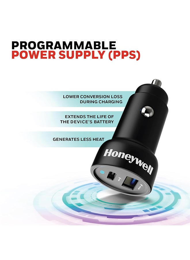 Honeywell 45W Ultrafast Car Charger Dual Port 45W Type C Pd And 18W Usb A Port For Iphone Series16/15/14/13/12/11 Google Pixel Samsung Galaxy Ipad And Oneplus With Pps Support - Black - Image 5