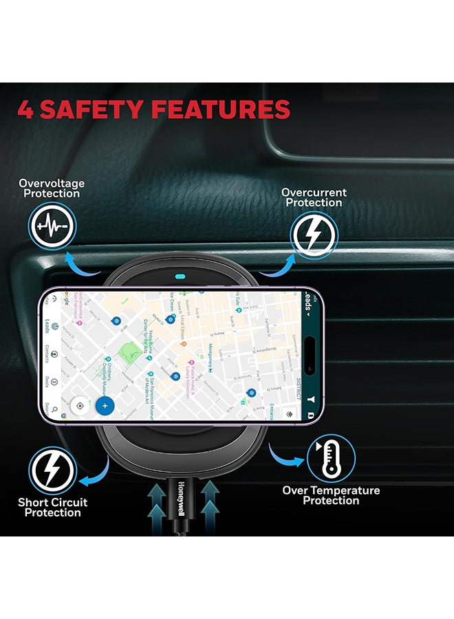 Honeywell - Zest Magsafe Phone Mount Car Charger Upto 15W Output With Ultrafast Charging For Iphone 12 And Above Including The Iphone 16 Series Iphone 16 Pro And Iphone 16 Plus Type C Input Black Black - Image 1