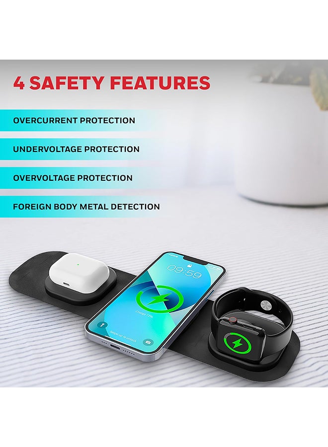 Honeywell - Zest Wireless 3In1 Foldable Magsafe Compatible 15W Wireless Charger For Iphone 1215 Supports Qc 3 All Apple Watch Series Airpods 2 3 Pro Ultrafast Charging Up To 15W Black Black - Image 1