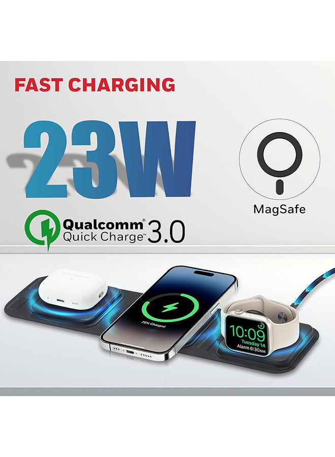 Honeywell - Zest Wireless 3In1 Foldable Magsafe Compatible 15W Wireless Charger For Iphone 1215 Supports Qc 3 All Apple Watch Series Airpods 2 3 Pro Ultrafast Charging Up To 15W Black Black - Image 1