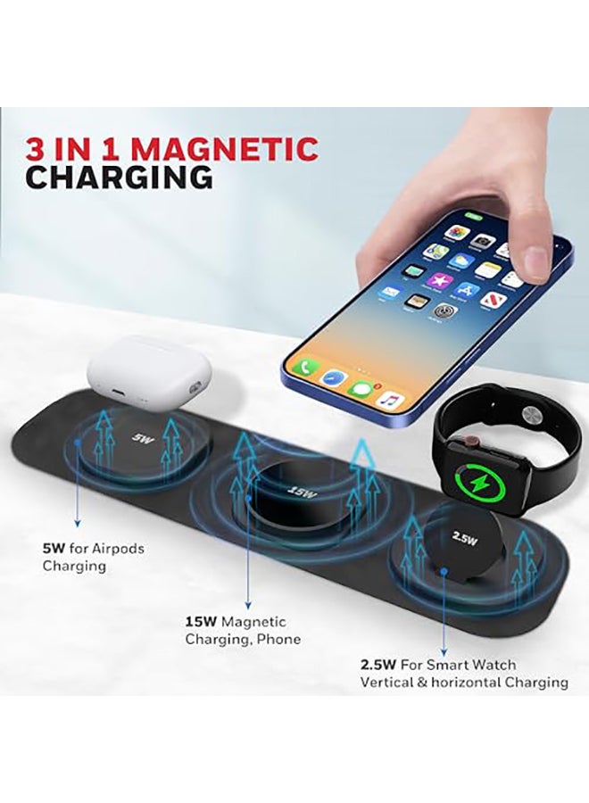 Honeywell - Zest Wireless 3In1 Foldable Magsafe Compatible 15W Wireless Charger For Iphone 1215 Supports Qc 3 All Apple Watch Series Airpods 2 3 Pro Ultrafast Charging Up To 15W Black Black - Image 1